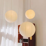 Lámpara colgante de papel LED estilo Japandi bola beige para salón