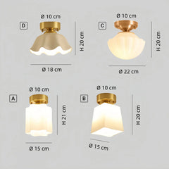 Lámpara de techo para pasillo vintage en blanco con acabado de latón