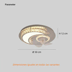 Ventilador de techo de cristal con luz LED silencioso de lujo Ø50 cm para dormitorio