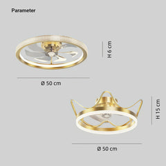 Ventilador de techo de diseño moderno silencioso dorado para dormitorio Ø50 cm
