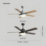 Ventilador de techo 5 aspas madera estilo nórdico con motor DC Ø 106 y 132 cm