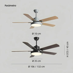 Ventilador de techo 5 aspas madera estilo nórdico con motor DC Ø 106 y 132 cm