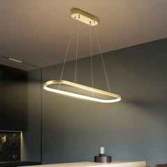 Lámpara colgante ovalada minimalista LED regulable en altura para isla de cocina