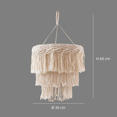 Lámpara colgante de macramé boho blanca con pantalla de borlas para salón