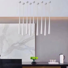 Lámpara colgante moderna LED de aluminio con forma cónica alargada para comedor