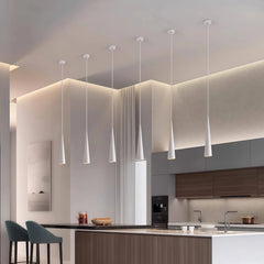 Lámpara colgante moderna LED de aluminio con forma cónica alargada para comedor
