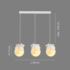Lámpara colgante de tres luces LED infantil con diseño de osos y conejos para isla de cocina