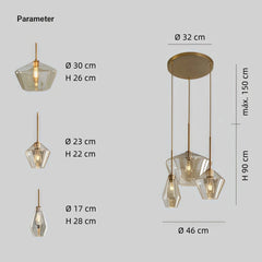 Lámpara colgante de vidrio moderna con diseño geométrico regulable en altura para comedor