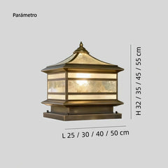 Farol sobremuro exterior solar IP65 vintage en cobre y vidrio para jardín