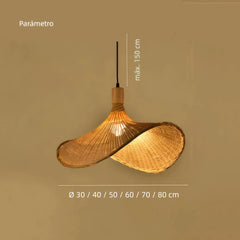 Lámpara colgante de bambú natural LED tipo sombrero para comedor