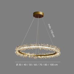 Lámpara colgante de cristal LED dorada con diseño de anillos elegante