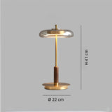 Lámpara de mesa vintage con LED, vidrio y madera de nogal para salón