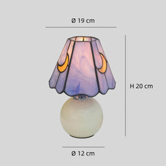 Lámpara Tiffany de mesa con motivo de luna y base de cerámica