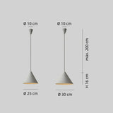 Lámpara colgante nórdica LED de hierro cónica gris para comedor