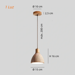 Lámpara colgante de travertino y madera, moderna y regulable en altura para comedor
