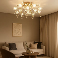 Lámpara de Techo de Cristales con Diseño Floral de Lujo para Salón