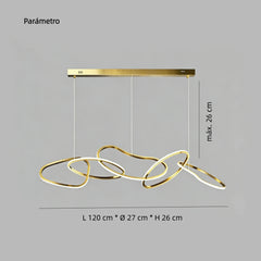 Lámpara Colgante de Diseño LED Moderna Dorada con Aros para Comedor