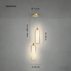 Lámpara colgante ovalada LED dorada minimalista para mesita de noche