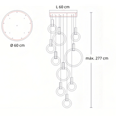 Lámpara colgante de anillos nórdica LED regulable de madera para escalera
