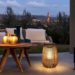 Lampara Solar de Pie Exterior Portátil de Bambú Farol para Terraza