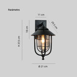 Aplique exterior industrial tipo farol negro IP65 para porche