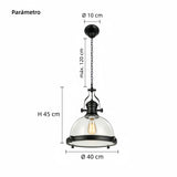 Lámpara colgante industrial negra con pantalla de vidrio en forma de campana para comedor
