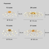 Lámpara de techo Sputnik moderna de metal con LED para salón