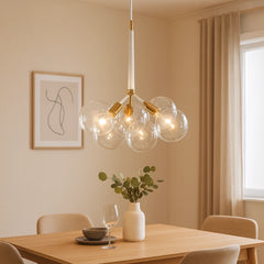 Lámpara de araña racimo moderna de vidrio regulable en altura para comedor