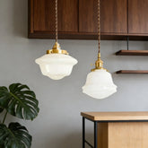 Lámpara Colgante Vidrio Blanco Vintage Regulable en Altura para Comedor