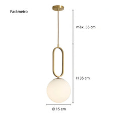 Lámpara Colgante Diseño Moderno LED en Vidrio Dorado para Dormitorio