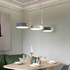 Lámpara colgante de tres luces nórdica LED regulable color Morandi para comedor