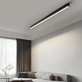 Plafón lineal minimalista LED negro de metal con luz suave para salón