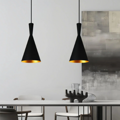 Lámpara colgante cónica moderna LED de metal para comedor
