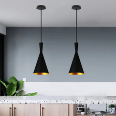 Lámpara colgante cónica moderna LED de metal para comedor
