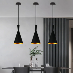 Lámpara colgante cónica moderna LED de metal para comedor