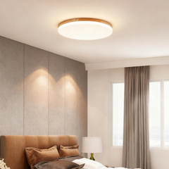 Plafón redondo de madera nórdico con LED regulable para dormitorio