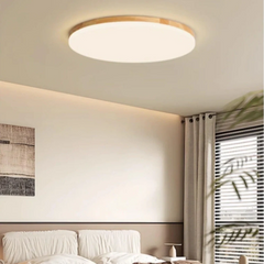 Plafón redondo de madera nórdico con LED regulable para dormitorio