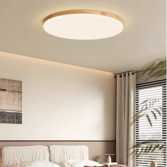 Lámpara de Techo LED Nórdica de Madera Redonda Dormitorio