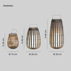Lámpara solar de pie exterior de ratán LED estilo farol para terraza