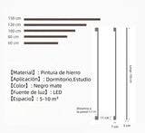 Aplique lineal de pared minimalista negro con LED de luz suave para salón