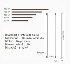 Aplique lineal de pared de estilo minimalista negro en metal para salón