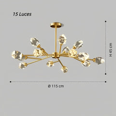 Lámpara de araña Sputnik moderna de cristal LED dorada para comedor