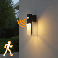 Aplique de pared exterior moderno negro LED con sensor de movimiento IP65