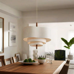 Lámpara de Tela Colgante Estilo Japonés Beige Regulable en Altura para Comedor