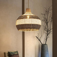 Lámpara Colgante de Ratán LED Esférica Estilo Bohemio para Comedor