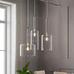 Lámpara Colgante de Vidrio Moderna Regulable en Altura Cilíndrica para Comedor