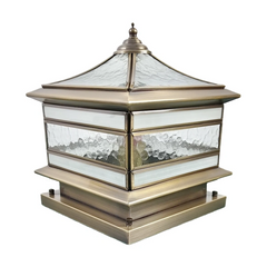 Farol sobremuro exterior vintage solar IP65 regulable de latón y vidrio para jardín