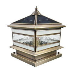 Farol sobremuro exterior vintage solar IP65 regulable de latón y vidrio para jardín