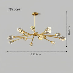 Lámpara de araña Sputnik moderna de cristal LED dorada para comedor