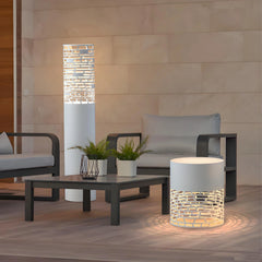 Lámpara Exterior de Pie LED Luz Suave de Metal Diseño Moderno Terraza Blanca